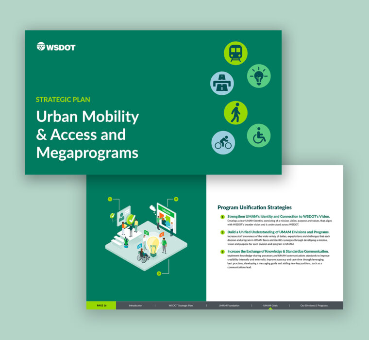 Cover page and inside page of Washington Department of Transportation Strategic Plan