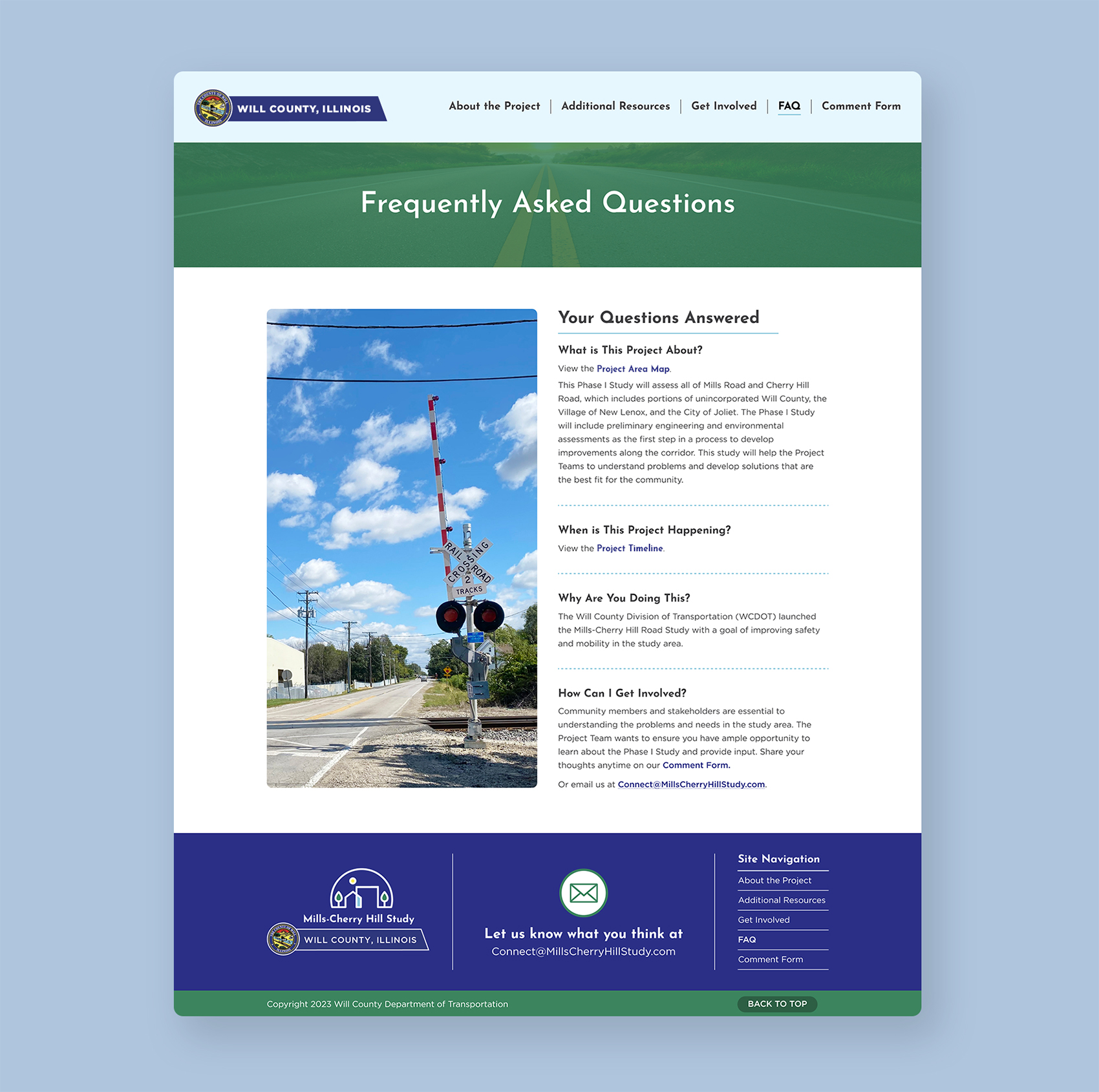 Mills-Cherry Hill Project Website mockup FAQ Sarah Eno